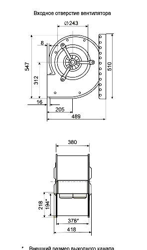 Габаритные размеры центробежного вентилятора Fischbach D 770/E 65