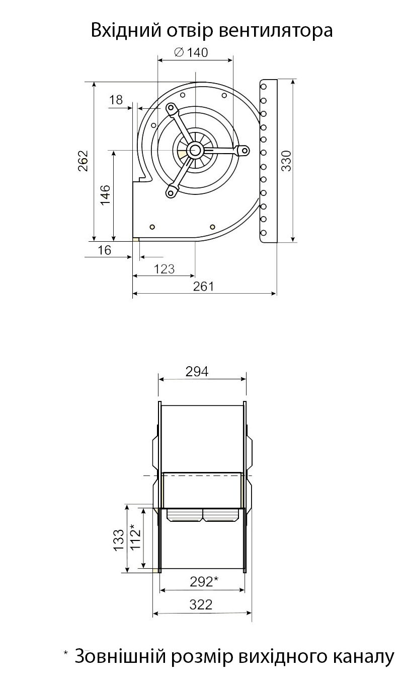 Габаритні розміри відцентрового вентилятора Fischbach D 240/E 1