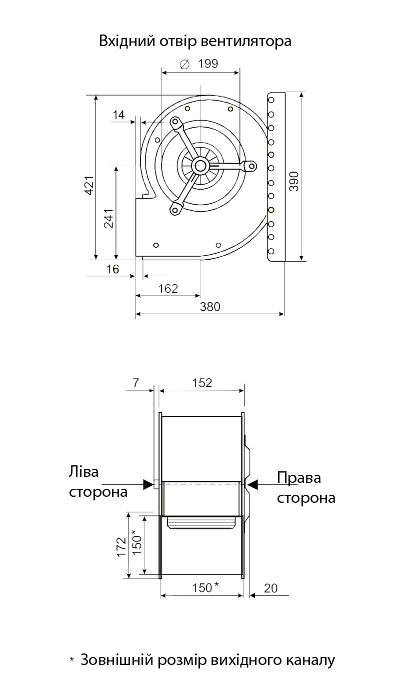 Габаритні розміри відцентрового вентилятора Fischbach СFЕ 540 / E 1