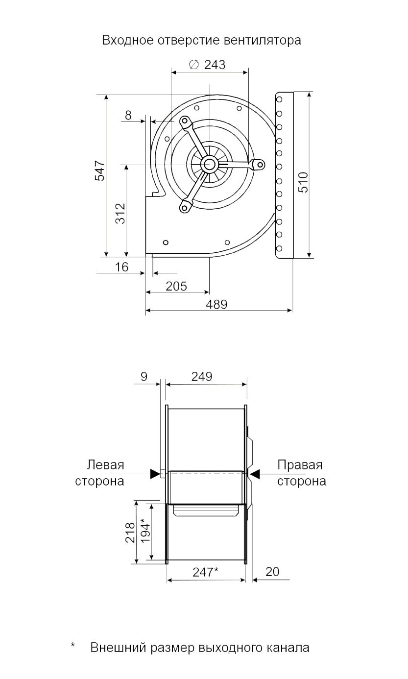 Габаритные размеры центробежного вентилятора Fischbach СЕ 790/E 35