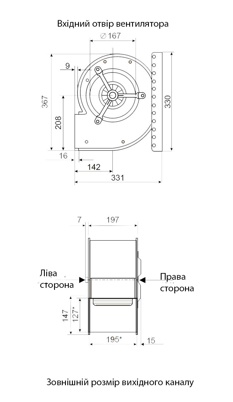 Габаритні розміри відцентрового вентилятора Fischbach CE 470/E 1