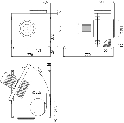 Габаритные размеры Systemair KBR/F 355DV/K Kitchen exh. fan