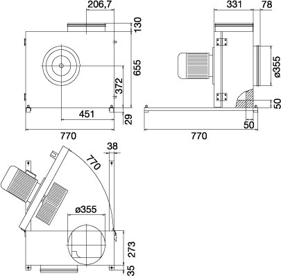 Габаритные размеры Systemair KBR/F 335/K D2 IE2 Kitchen exh. fan