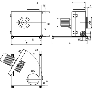 Габаритные размеры Systemair KBR/F 280D2-4 Kitchen exh. fan