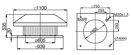 Габаритные размеры Зонты Systemair LGH 560/630 roof cowl