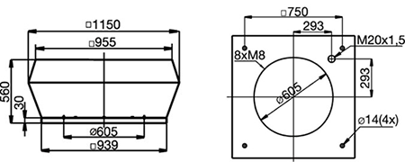 Габаритные размеры Зонты Systemair LGV 560/630 roof cowl