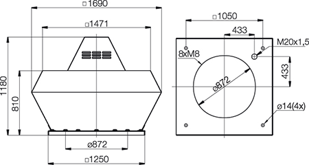 Габаритные размеры Зонты Systemair LGV 800/900 roof cowl