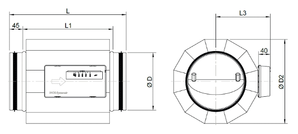 Габаритные размеры регулятора Systemair RPK-R-I-250 Cons.vol. reg
