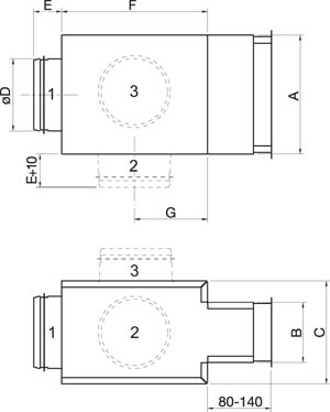 Габаритные размеры камеры Камеры статического давления Systemair PRG-1-400x100 Plenum box