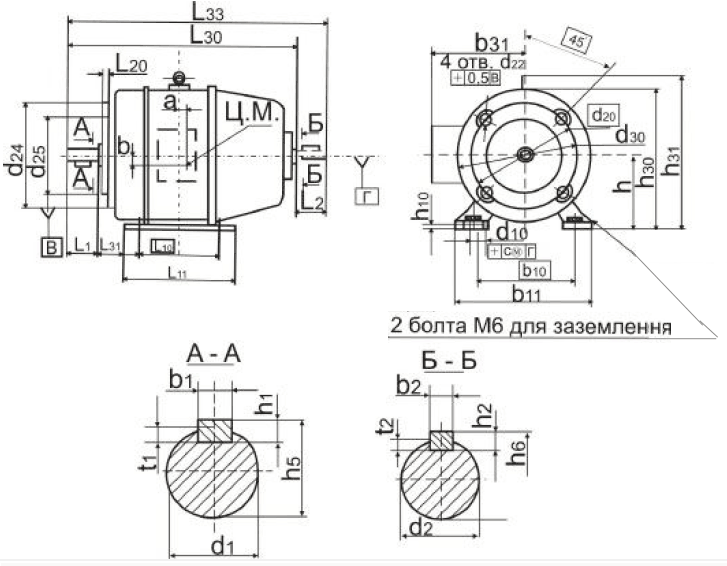 Габаритні розміри електродвигуна П 22 М