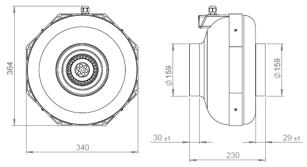 Габаритні розміри канального вентилятора Ruck RK 160 60 HZ