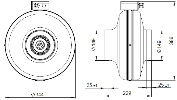 Габаритні розміри канального вентилятора Ruck RS 150L 50 HZ