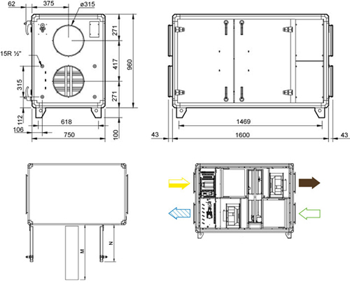 габаритные размеры агрегата Systemair TOPVEX SR03 HWH-L-CAV