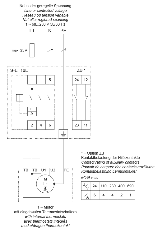 Схема подключения устройства Systemair S-ET 10 Motor Protection