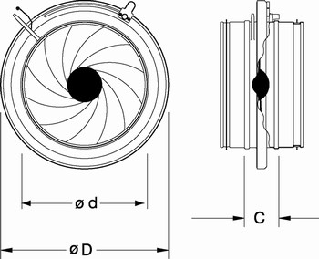 Габаритные размеры регулятора Регуляторы расхода воздуха Systemair SPM-315 Iris damper with bulb