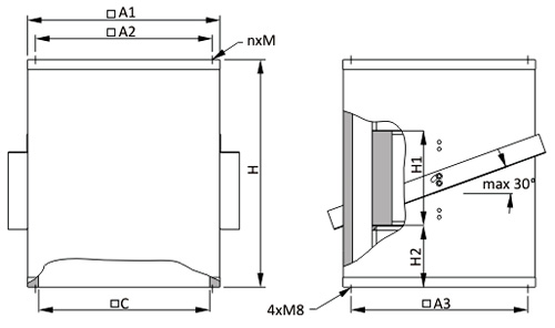 Габаритные размеры Шумоглушители Systemair SSGE/F 800 socket silencer