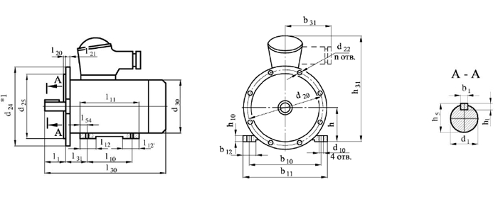 габаритные размеры Electric motor AIMM 200 L6