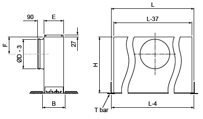 Габаритные  размеры диффузора Диффузоры Systemair Hella-AT-2400-1 Slot Diff