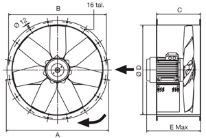 Габаритные размеры Soler&Palau TCBT/8-800/H(1,1kW)- (400V50HZ)