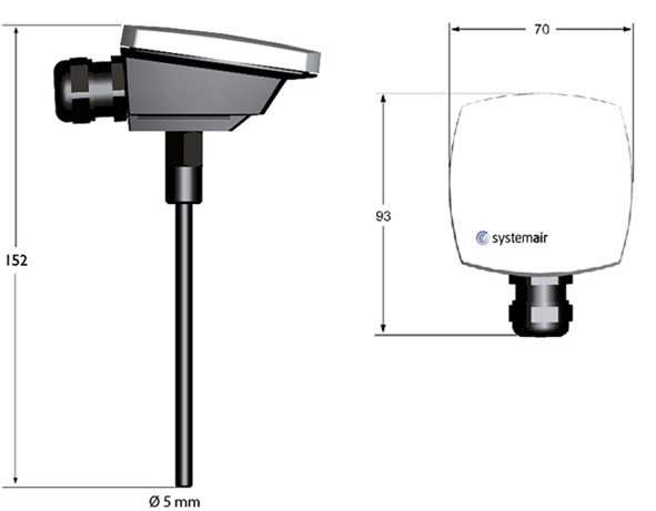 Габаритные размеры Systemair TG-DH/PT1000 Immersion Sensor