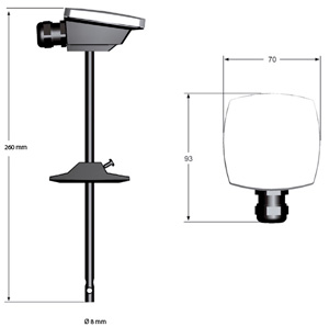 Габаритные размеры Systemair TG-KH/PT1000 Duct sensor