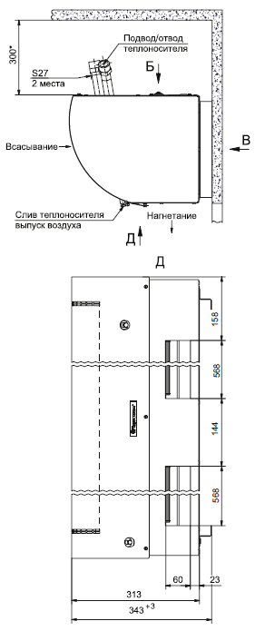 Габаритные размеры завесы Тепломаш КЭВ-42П311W
