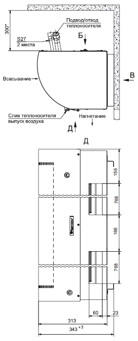 Габаритные размеры завесы Тепломаш КЭВ-60П314W