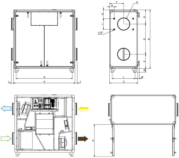 габаритные размеры агрегата Systemair TOPVEX SC03 EL-L-CAV