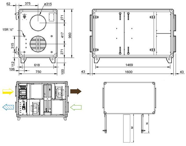 габаритные размеры агрегата Systemair TOPVEX SR03 HWH-L-VAV
