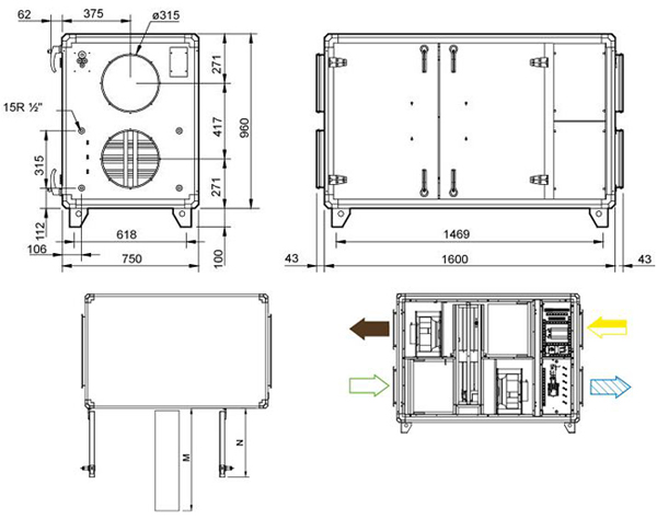 габаритные размеры агрегата Systemair TOPVEX SR03 HWH-R-CAV