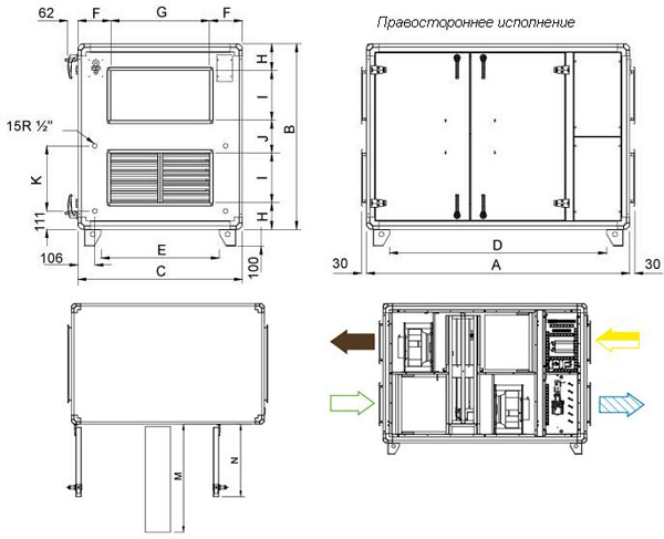 габаритные размеры агрегата Systemair TOPVEX SR06 HWL-R-CAV