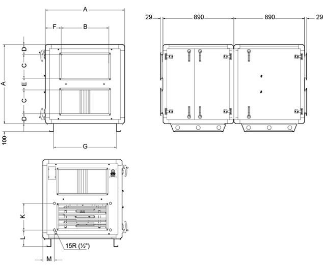 габаритные размеры агрегата Systemair TOPVEX SR07 E AHU-COMPACT EL-R
