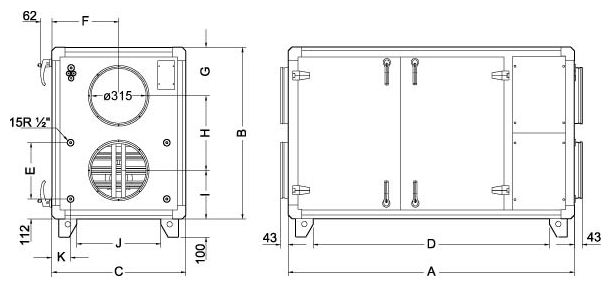 габаритные размеры агрегата Systemair TOPVEX SX03 EL-L AHU-C