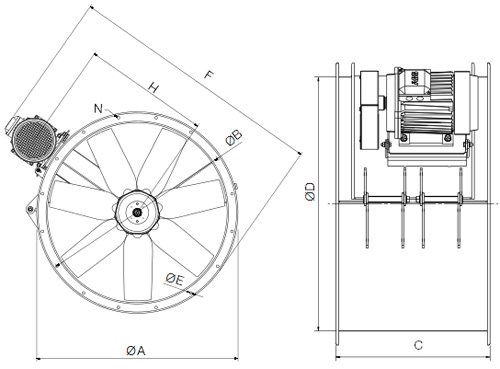 Габаритные размеры Soler&Palau TTT/4-800/H N 4KW (400V50HZ)