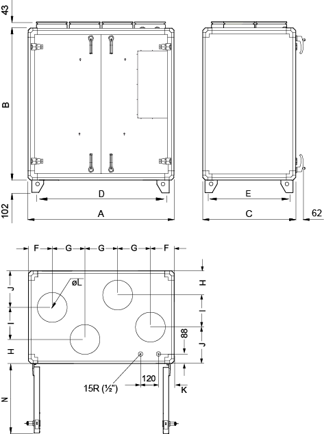 Габаритные размеры Systemair Topvex TR03 HWL-R-CAV