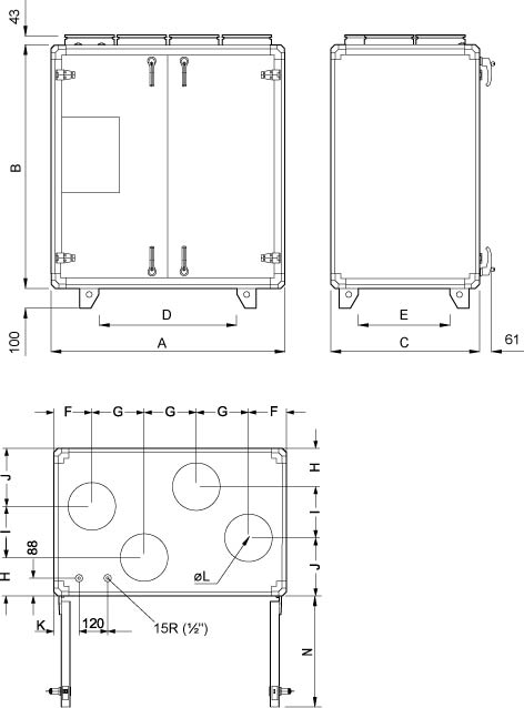 Габаритные размеры агрегата Systemair Topvex TX03 EL-R AHU-C
