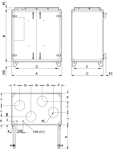 Габаритные размеры Systemair Topvex TR04 HWL-L-CAV