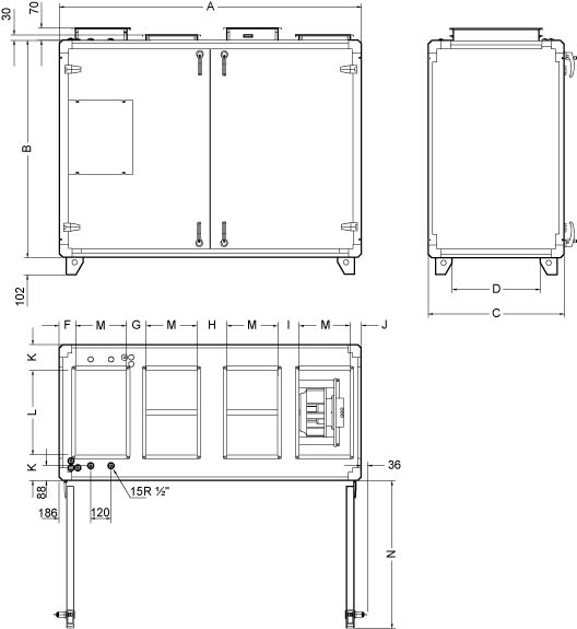 Габаритные размеры агрегата Systemair Topvex TX06 HWL-R AHU-C