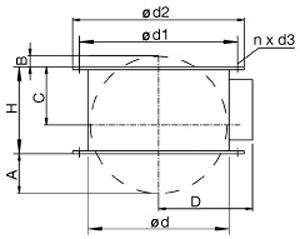 Габаритные размеры Клапаны Systemair VKVM 400 motor. shutter DVV