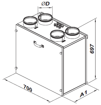 Габаритні розміри установки Вентс ВУТ 300 Е2В ЕС
