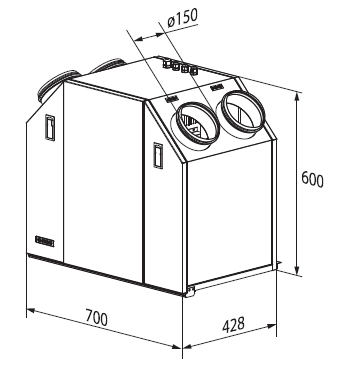Габаритні розміри установки Вентс ВУТ 350 У ЕС