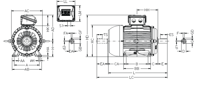 Габаритні розміри електродвигуна WEG W22 Premium 100L-06