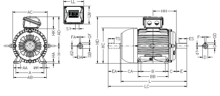 Габаритні розміри електродвигуна WEG W22 Premium 112M-02