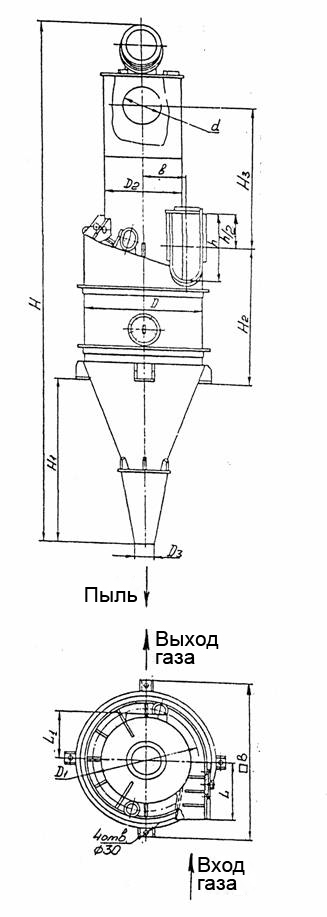 Габаритные размеры циклона ЦП-2-2360