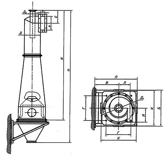 Габаритные размеры циклона K-ЦМ-600У