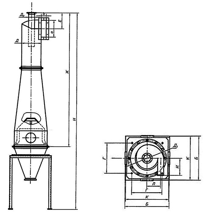 Габаритні розміри циклона П-ЦМ-800У