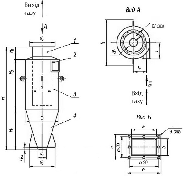 Габаритні розміри циклона ЛІОТ-8