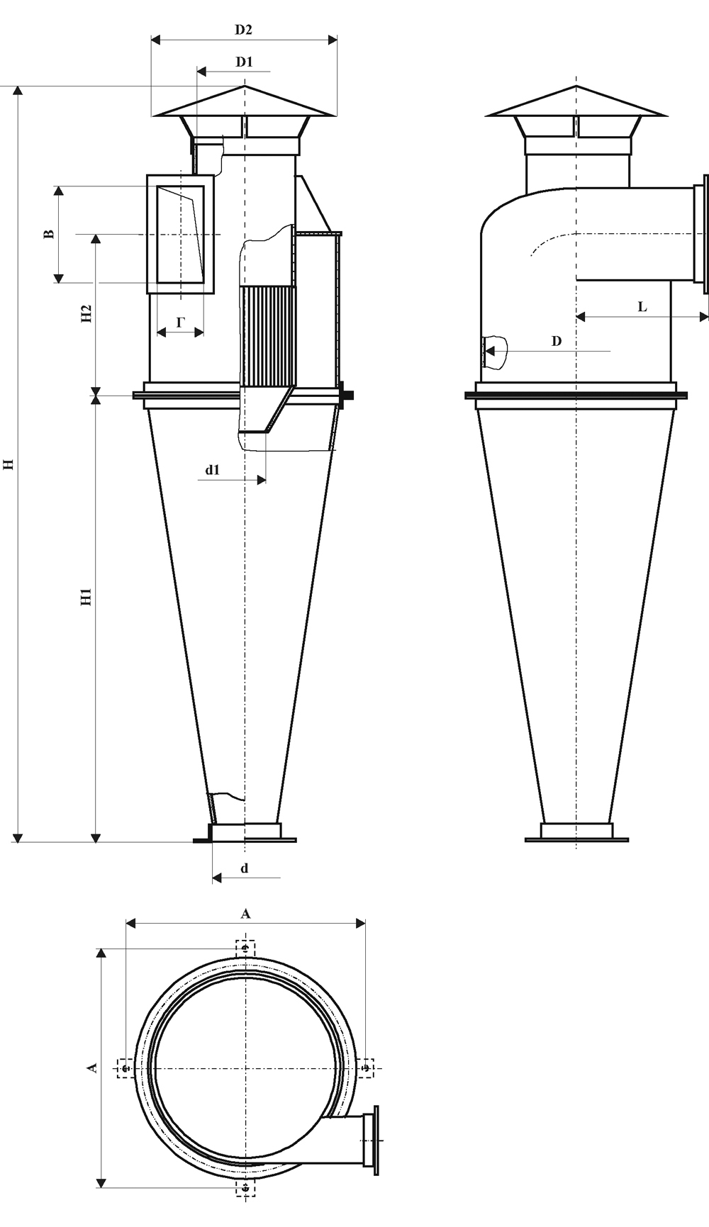 Габаритні розміри циклона Ц-1400