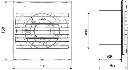 Габаритні розміри вентилятора Осьові вентилятори S&P DECOR-100 C 12V