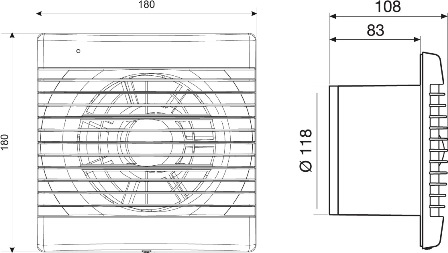 Габаритні розміри вентилятора Осьові вентилятори S&P DECOR-200 C